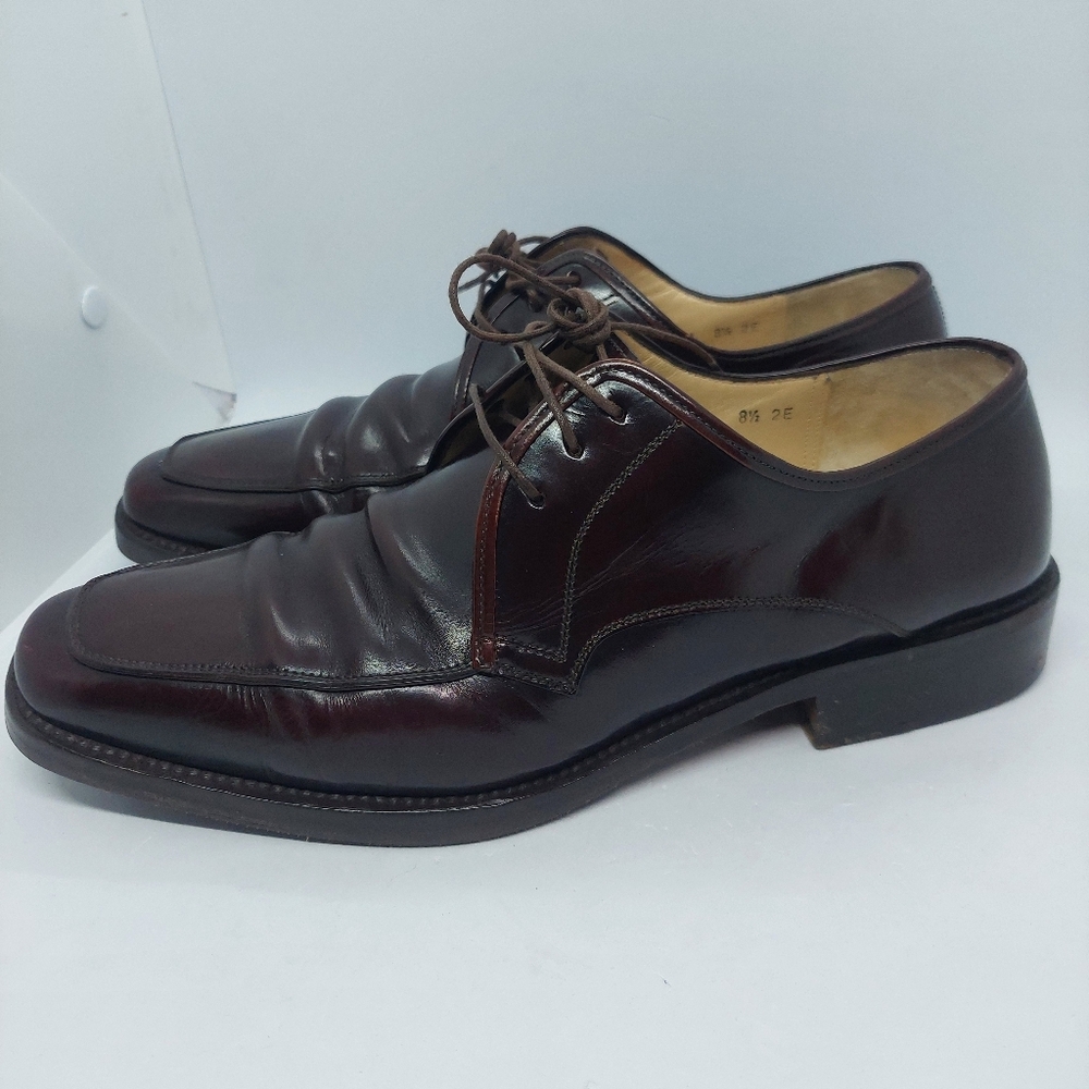 Ferragamo Men's Shoes Oxford Leather Burgundy Made in Italy Size US 8.5 2E
